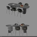 Modern Oval Dining Table Set With Chairs Vase And Fruit Plate For Home 3d model