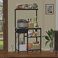 Black Kitchen Storage Rack With Rice Cooker Blender And Vegetables In Indoor Space