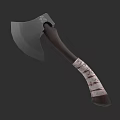 Sharp Metal Axe Weapon With Wooden Handle And White Wrapped Grip 3d model