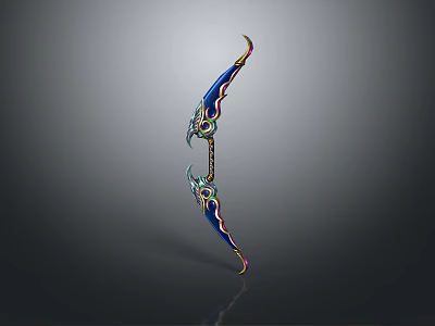 Elegant Ornate Blue Decorative Bow With Intricate Patterns And Golden Accents 3d model