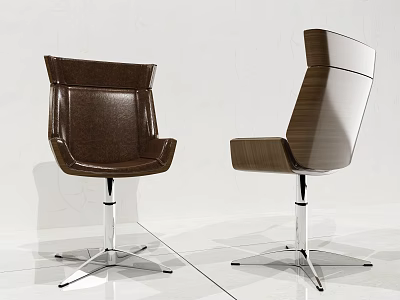 Modern Design Office Chairs With Leather Wooden Accents And Metal Five Star Base 3d model