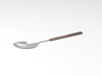 Stainless Steel Kitchen Spoon With Silver Head And Wooden Handle For Cooking 3d model