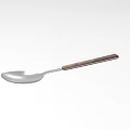 Stainless Steel Kitchen Spoon With Silver Head And Wooden Handle For Cooking
