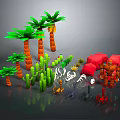 Cartoon Scene With Orange Trunk Palms Green Cacti And Red Rocks