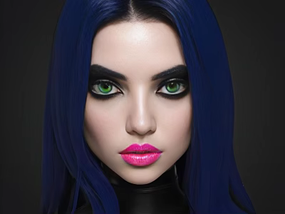 Woman With Blue Hair Green Eyes And Pink Lips On Dark Background 3d model