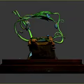 Cartoon Scene With Green Lotus Leaves Vines Small Pond And Stones In Colorful Design
