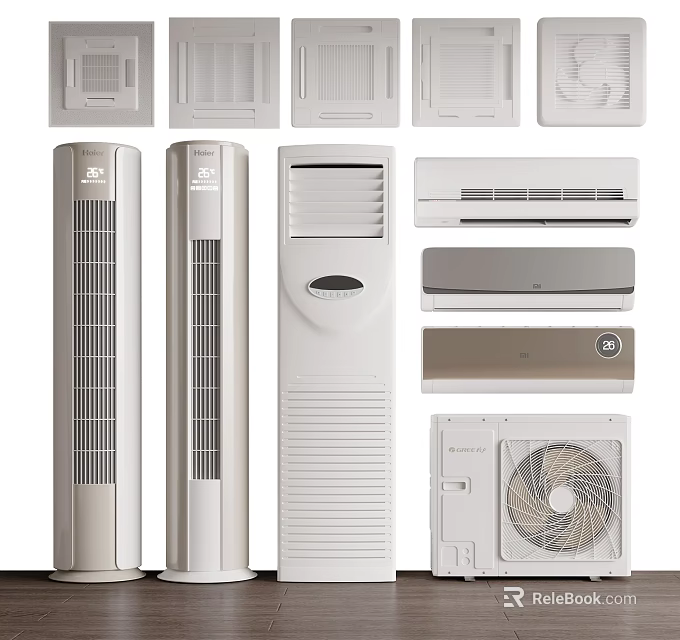 Various Types of Air Conditioners and Fans Including Tower Wall Mounted Window Units 3d model 
