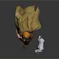Cartoon Character With Brown Cape Holding Small Puppy And White Little Dog