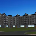 Modern Mid Rise Residential Buildings With Traditional Roof Design Lush Greenery And Community Area