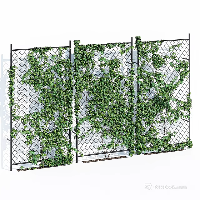 Decorative Ornament Set With Iron Grid Panels And Green Ivy Vines 3d model 