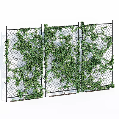 Decorative Ornament Set With Iron Grid Panels And Green Ivy Vines 3d model