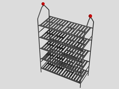 Metal Shoe Rack With Multiple Layers Open Design And Red Top Accents 3d model