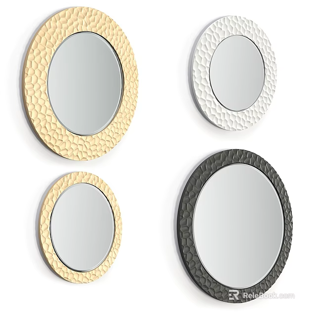 Round Decorative Mirrors With Gold White Black Textured Frames For Home 3d model