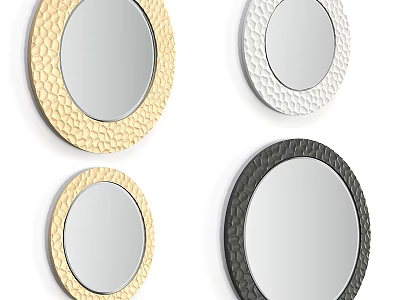 Round Decorative Mirrors With Gold White Black Textured Frames For Home 3d model
