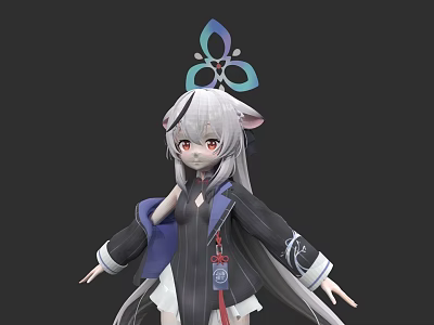 Game and Movie Character With Long Silver Hair Red Eyes And Colorful Butterfly Headpiece 3d model