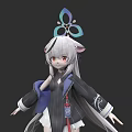 Game and Movie Character With Long Silver Hair Red Eyes And Colorful Butterfly Headpiece