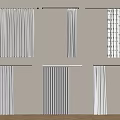 White Curtains In Various Styles With Rods For Interior Window Design 3d model