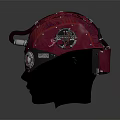 Red Futuristic Helmet With Mechanical Design Illuminated Lights And Textured Surface