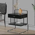 Modern Green Bedside Table With Metal Frame Single Drawer Glass Shelf And Vase