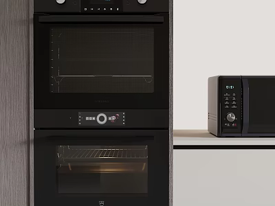 Sleek Black Built in Oven and Microwave with Control Panel in Modern Kitchen 3d model