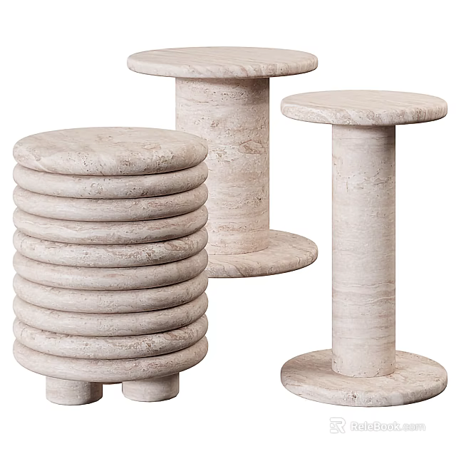 Modern Round Side Table With Textured Marble Surface And Cylindrical Layered Base Design 3d model 