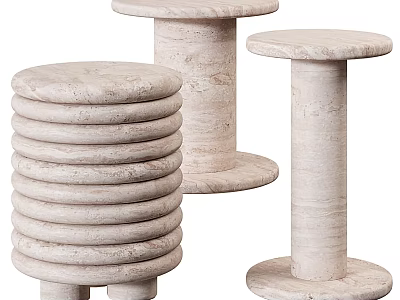 Modern Round Side Table With Textured Marble Surface And Cylindrical Layered Base Design 3d model