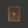 Decorative Wooden Frame Furniture with Red Background and Golden Floral Patterns