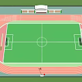 Modern Soccer Field With Red Track Stands Green Lawn And Surrounding Trees