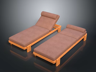Set of Two Brown Wooden Lounge Chairs With Comfortable Cushioned Seats 3d model