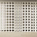 Modern White Room Divider With Geometric Square And Circular Openings Design 3d model