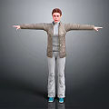 Game And Movie Character 3D Model With Arms Outstretched Brown Jacket Gray Outfit Blue Shoes