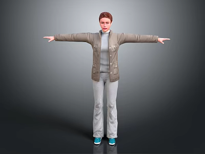 Game And Movie Character 3D Model With Arms Outstretched Brown Jacket Gray Outfit Blue Shoes 3d model