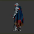 Man in Silver Armor With Red Helmet Holding Knife And Red and Blue Cape