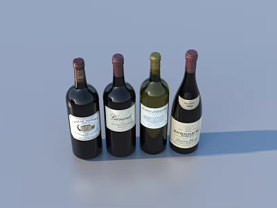 Various Wine Bottles With Different Labels On Blue Surface 3d model