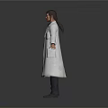 Man in White Lab Coat Standing with Arms Outstretched on White Background