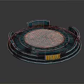 Futuristic Circular Scene Component With Multi Layered Grid Surface And Colored Stripes
