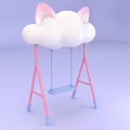 Whimsical Cloud Shaped Art Installation With Pink Cat Ears Pink Frame And Blue Swing Seat