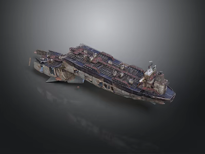 Weathered Battleship Model Featuring Detailed Deck And Metal Hull Structure 3d model