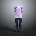 Light Purple Off Shoulder Top With Ruffled Collar Mid Length Sleeves And Dark Skinny Pants