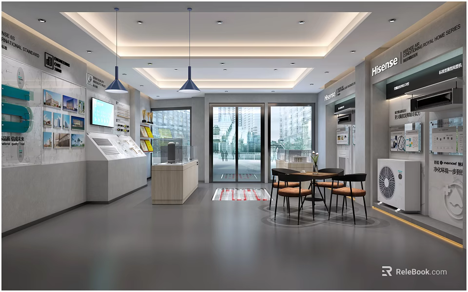 Modern Specialty Store Interior With Product Displays And Customer Seating 3d model 