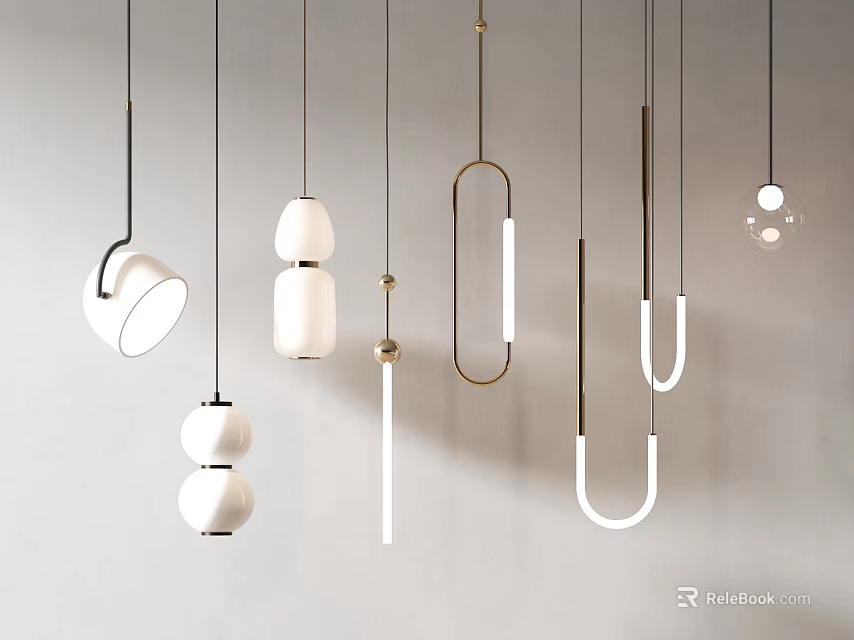 Modern Pendant Lights With Various Shapes And Metal White Designs For Interior Decor 3d model 