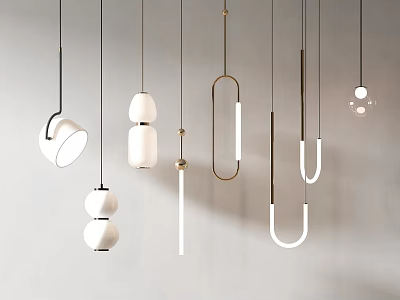 Modern Pendant Lights With Various Shapes And Metal White Designs For Interior Decor 3d model
