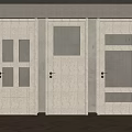 White Interior Swing Doors Featuring Textured Panels Multiple Rectangular Designs And Metal Handles
