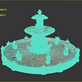 Ornate Multi Tiered Fountain With Turquoise Gold Accents And Statues On Circular Base