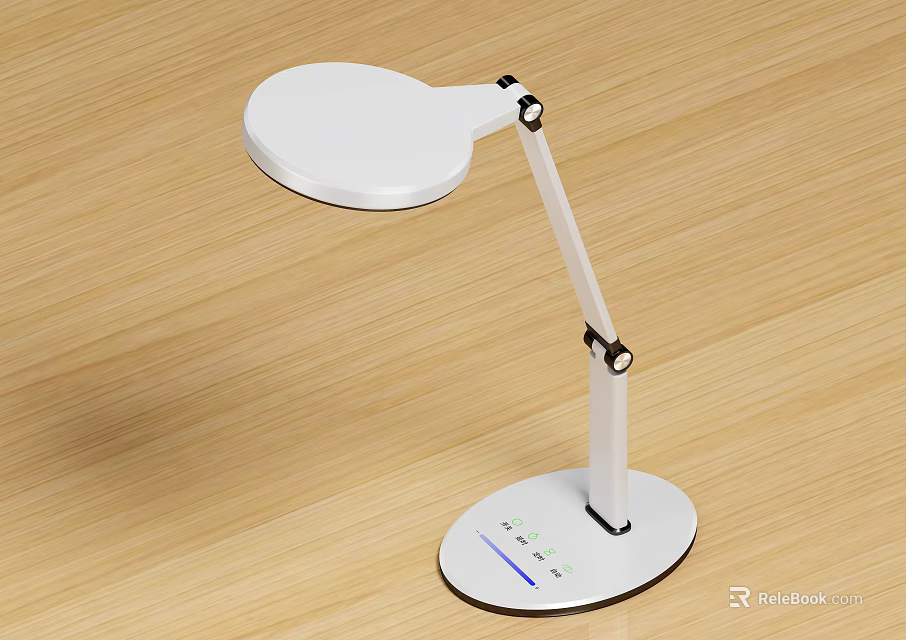 White Adjustable Arm Desk Lamp With Touch Control Panel On Wooden Table 3d model 