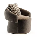 Brown Upholstered Accent Chair With Rounded Arms And Houndstooth Pillow