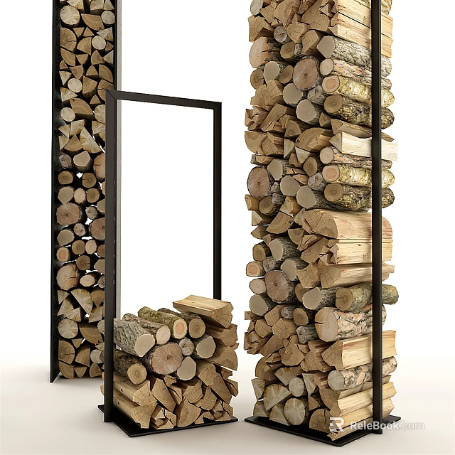 Stone And Wood Stacked Decorative Structure For Modern Interior Design Accents 3d model 