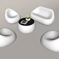 Modern White Abstract Sofa Set With Multiple Seating Round Coffee Table And Green Plant 3d model