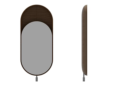 Stylish Oval Mirror With Brown Woven Frame And Stable Stand For Interior Decor 3d model