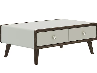 Modern Coffee Table With Two Drawers Silver Knobs Light Top And Dark Wood Legs Design 3d model